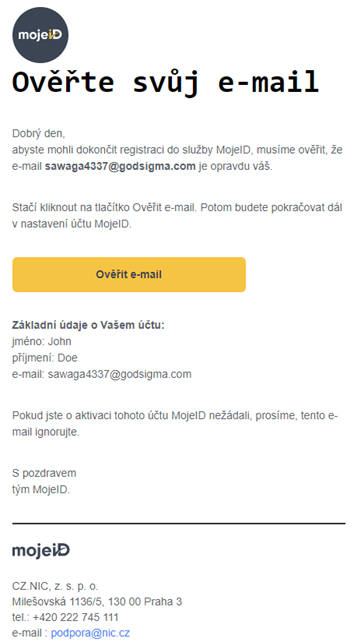 Verification email