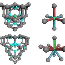 Obr. 3b - Výsledek simulace struktury erbiem obohaceného diamantu ukazující možné uspořádání atomů uhlíku okolo erbia