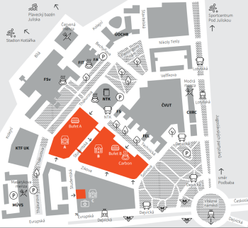 Mapa kampusu VŠCHT v Dejvicích